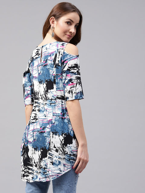 Multi printed half cold shoulder sleeve rayon tunics