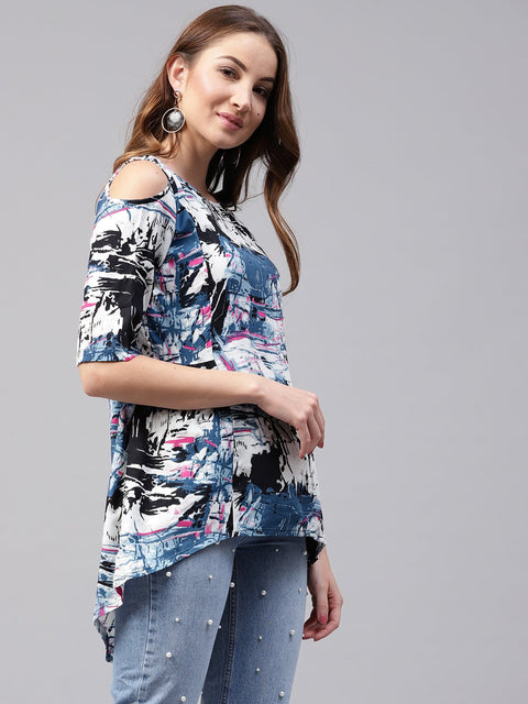 Multi printed half cold shoulder sleeve rayon tunics