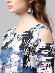 Multi printed half cold shoulder sleeve rayon tunics