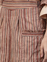 Beige 3/4th sleeve cotton tops with Beige striped palazzo with double pocket