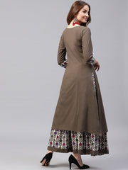 Grey 3/4th sleeve cotton kurta with printed ankle length palazzo