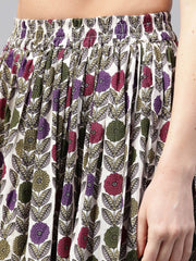 Grey 3/4th sleeve cotton kurta with printed ankle length palazzo