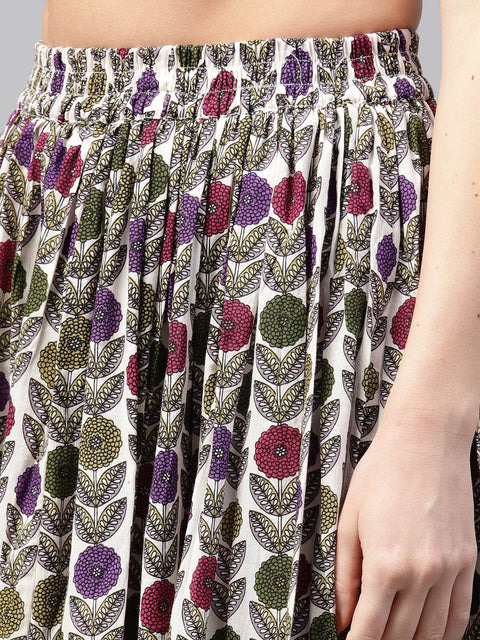 Grey 3/4th sleeve cotton kurta with printed ankle length palazzo