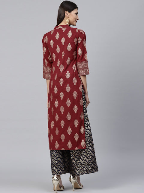 Red printed 3/4th sleeve cotton kurta