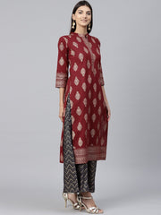 Red printed 3/4th sleeve cotton kurta