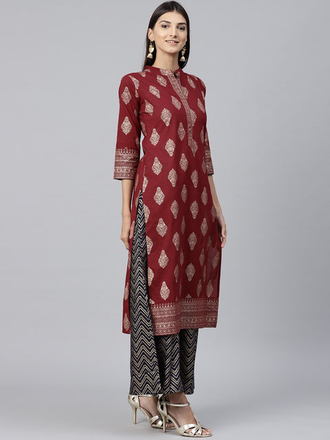 Red printed 3/4th sleeve cotton kurta