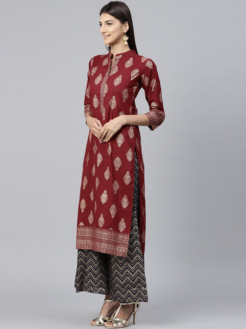Red printed 3/4th sleeve cotton kurta