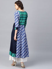 Blue & Green striped 3/4th sleeve cotton Anarkali kurta