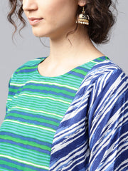 Blue & Green striped 3/4th sleeve cotton Anarkali kurta