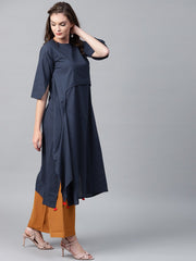Navy blue 3/4th sleeve cotton layered kurta