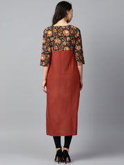 Peach printed 3/4th sleeve yoke printed cotton kurta