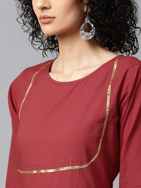 Red printed 3/4th sleeve cotton Anarkali kurta