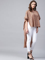 Beige striped half sleeve low high cotton tunics