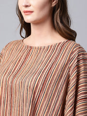 Beige striped half sleeve low high cotton tunics