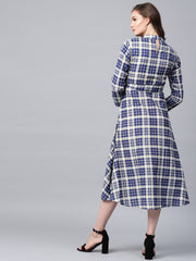 Blue printed 3/4th sleeve cotton A-line maxi dress