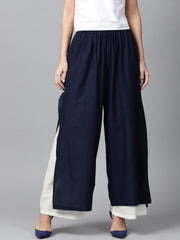 Blue and white Ankle length cotton double layer Palazzos