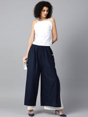 Blue and white Ankle length cotton double layer Palazzos