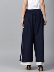 Blue and white Ankle length cotton double layer Palazzos