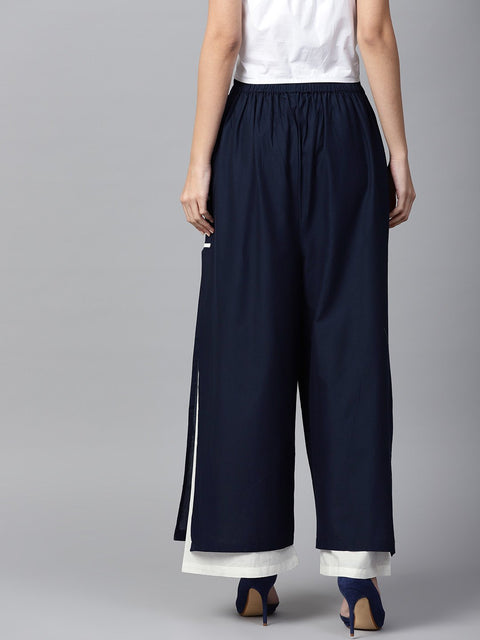 Blue and white Ankle length cotton double layer Palazzos