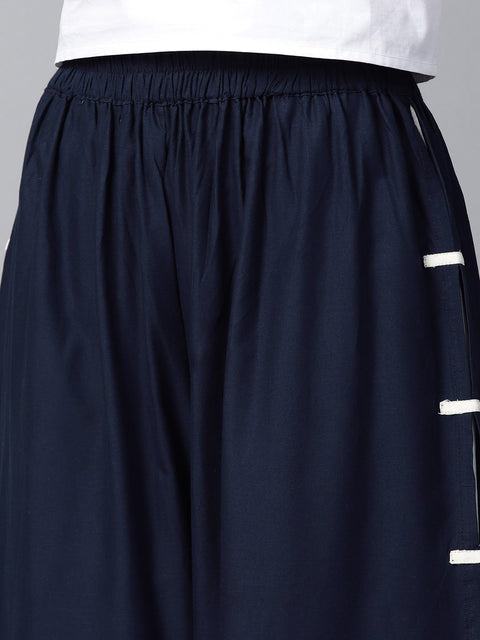 Blue and white Ankle length cotton double layer Palazzos