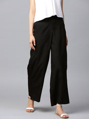 Black solid ankle length crepe Palazzo with side pocket