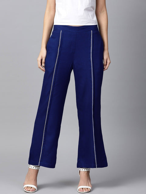 Blue rayon straight fit palazzo