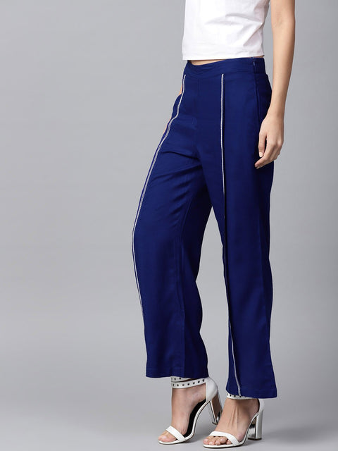 Blue rayon straight fit palazzo