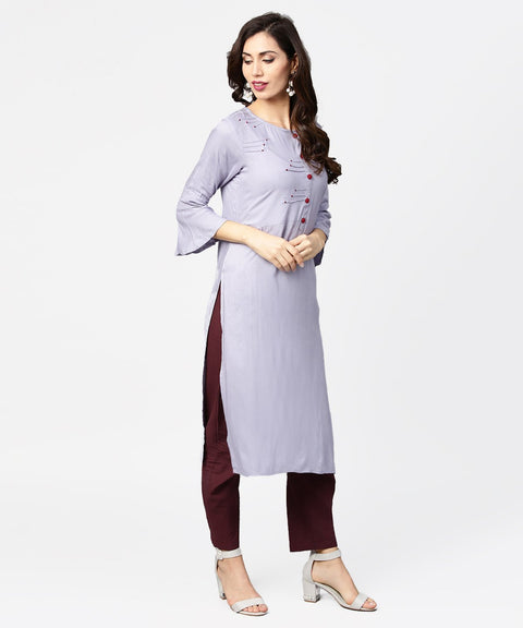 Blue 3/4th sleeve rayon straight kurta