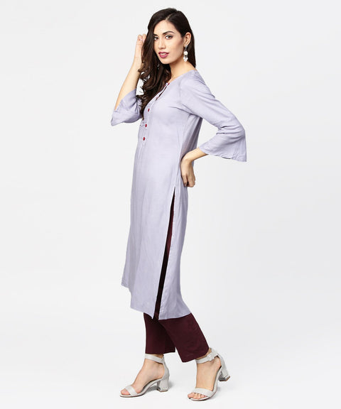 Blue 3/4th sleeve rayon straight kurta