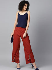 Red cotton straight fit palazzo