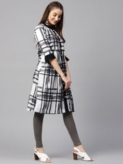 Black check 3/4th sleeve front open kurta