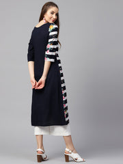 Blue 3/4th sleeve crepe floral printed kurta