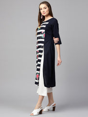 Blue 3/4th sleeve crepe floral printed kurta