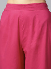 Pink printed 3/4th sleeve cotton kurta with solid pink palazzo