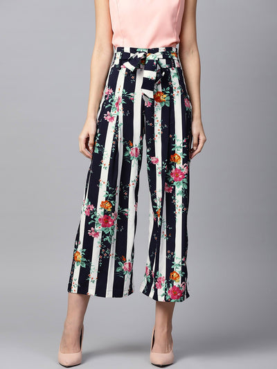 Blue floral printed Ankle length straight Palazzo