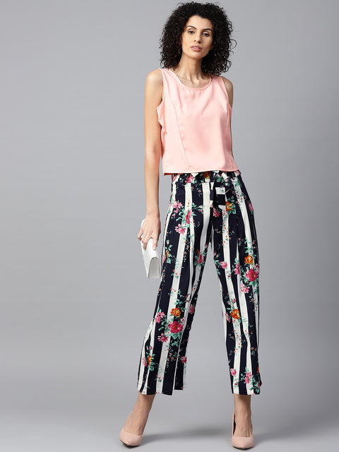 Blue floral printed Ankle length straight Palazzo