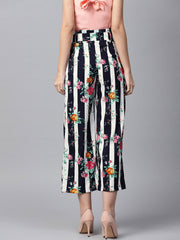 Blue floral printed Ankle length straight Palazzo