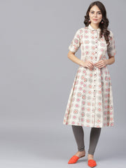 Off White printed half sleeve front open flex A-line kurta