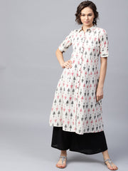 Off White printed half sleeve front open flex A-line kurta
