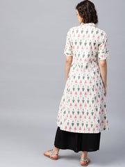 Off White printed half sleeve front open flex A-line kurta