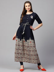 Blue printed half sleeve flex anarkali kurta