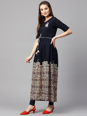 Blue printed half sleeve flex anarkali kurta