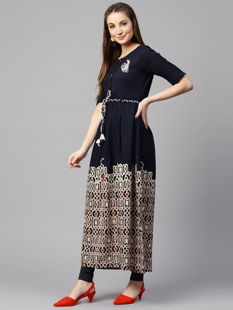 Blue printed half sleeve flex anarkali kurta