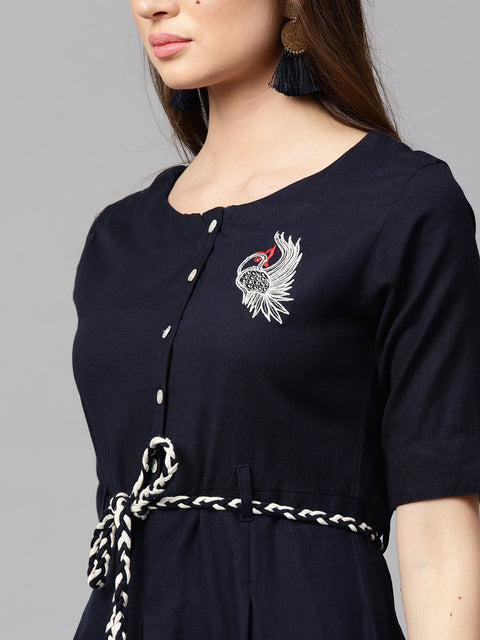 Blue printed half sleeve flex anarkali kurta