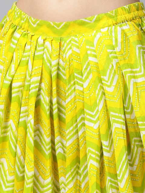 Off white printed 3/4th sleeve cotton kurta with green printed patialla salwar
