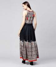 Navy Blue printed sleeveless flex Anarkali kurta
