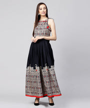 Navy Blue printed sleeveless flex Anarkali kurta