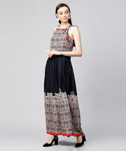 Navy Blue printed sleeveless flex Anarkali kurta