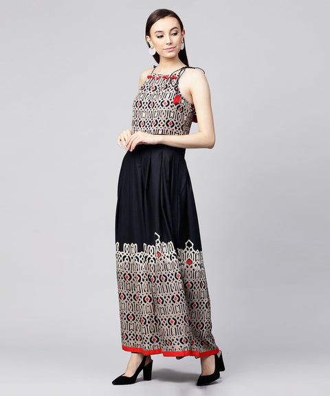 Navy Blue printed sleeveless flex Anarkali kurta