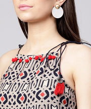 Navy Blue printed sleeveless flex Anarkali kurta